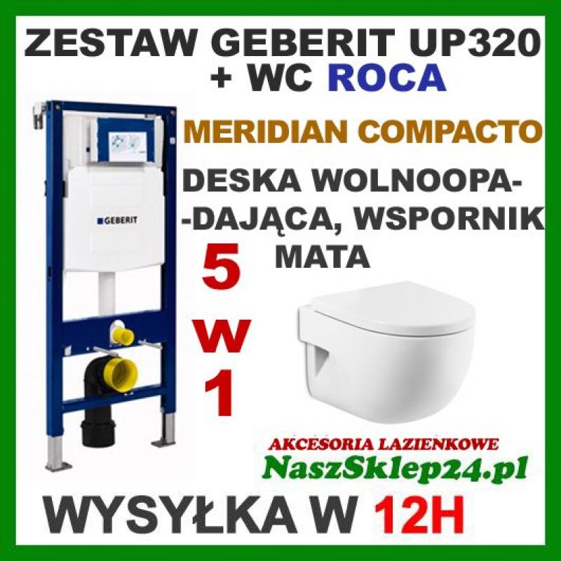 Geberit Wc Stelaż Duofix H112 + Miska Roca Meridian- Compacto-48 cm+Deska Wolnoopadająca__ SZYBKA  WYSYŁKA