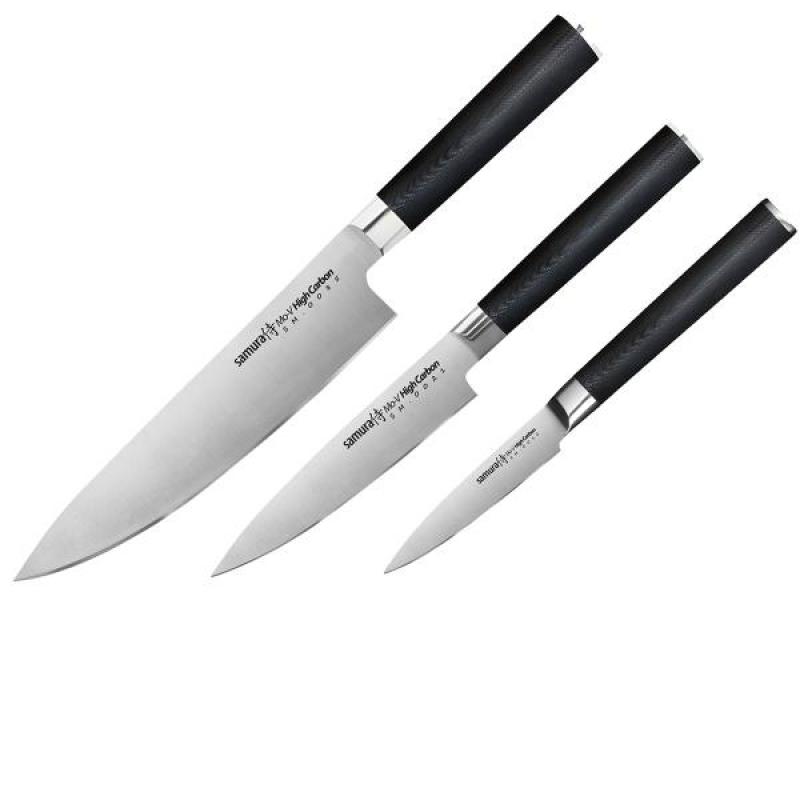 Samura - Zestaw noży kuchennych  MO-V  3cz. hartowanie - twardość HRC 59 SM-0220_G10