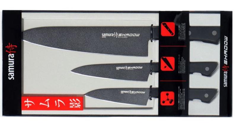 Samura Shadow  zestaw 3 noży  pokryty warstwa zapobiegającą przywieraniu. SH-0220