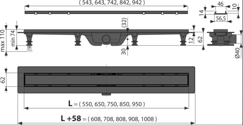 ALCAPLAST APZ-19 ODPŁYW LINIOWY ODWODNIENIE PRYSZNICOWE 75cm +RUSZT z 2 Funkcjami