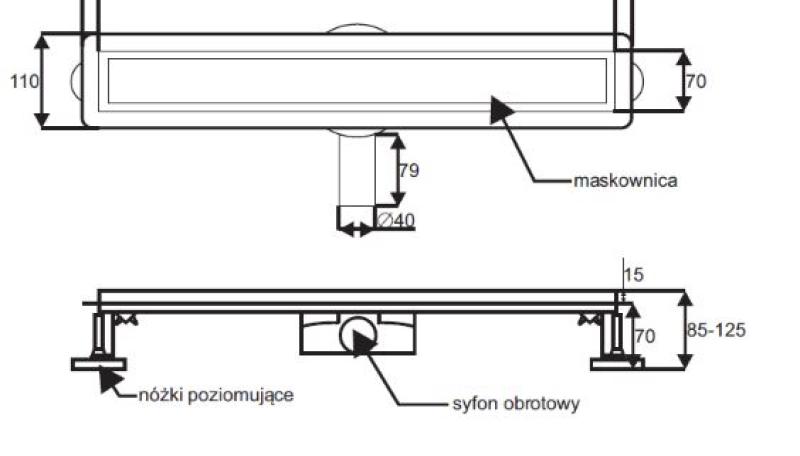 ODPŁYW LINIOWY ODWODNIENIE PRYSZNICOWE 60cm +SYFON Do Wypełnienia 1G - 60