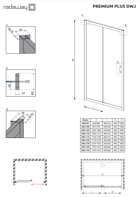  Radaway Drzwi wnękowe 120 Premium Plus DWJ 33313-01-01N  szkło Przezroczyste
