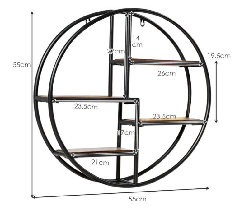 Półka Ścienna Okrągła Metalowa Czarna Loftowa  (2)