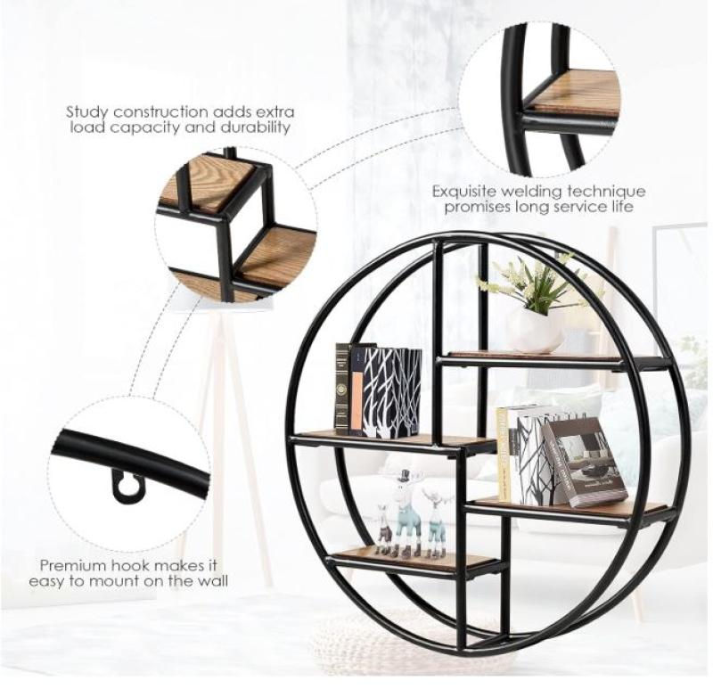 Półka Ścienna Okrągła Metalowa Czarna Loftowa  (3)