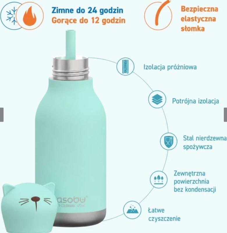 Butelka Asobu z linii Bestie -- CAT  AS-SBV44 ze słomką i czyścikiem (2)