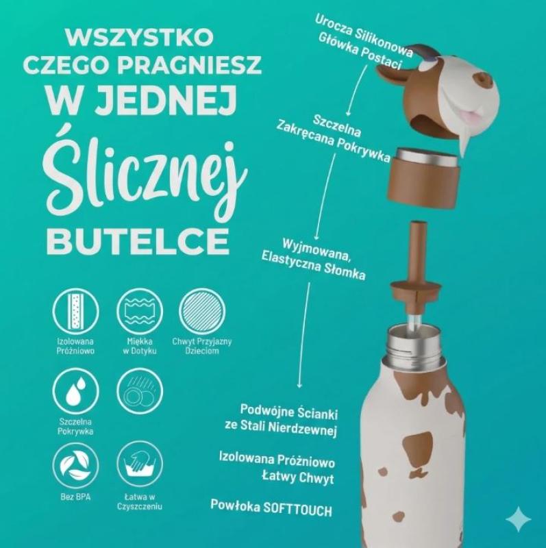 Butelka Asobu z linii Bestie -- KOZA  ze słomką i czyścikiem (4)