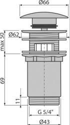  AlcaPlast  KLIKCLAK 5/4" metalowy z przelewem, duży korek